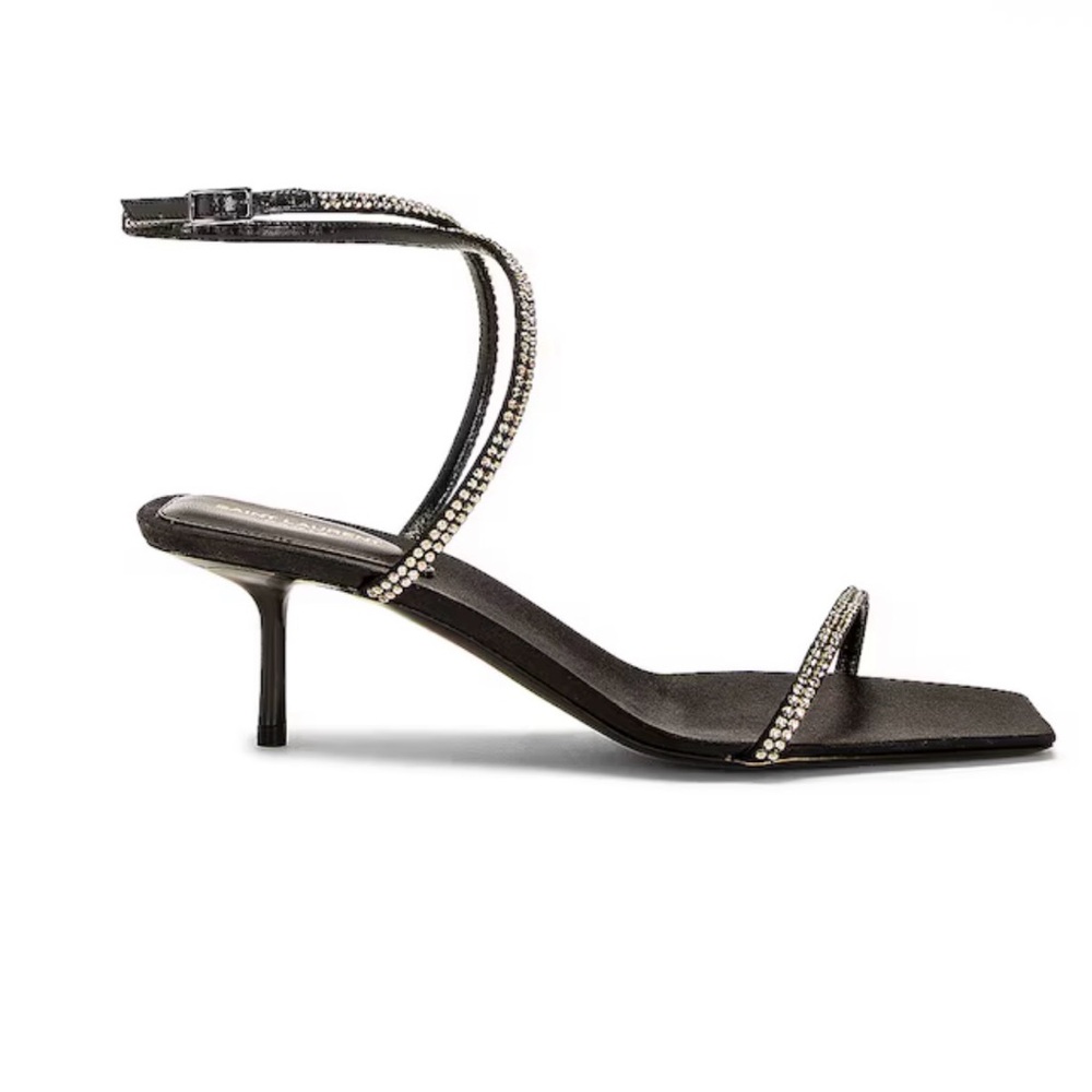 Saint Laurent Black Rhinestone Strappy Sandals